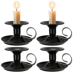 ชุดเชิงเทียนเหล็กทรงเรียว 4 ชิ้น สีดำ ดีไซน์วงแหวนเรียบง่าย ทำด้วยมือ ทนทาน เหมาะสำหรับคริสต์มาส งานแต่งงาน และงานเลี้ยงใต้แสงเทียน - Product Image 1