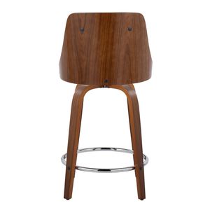 Gianna 24\" Mid Century Modern Counter <b>Stool</b> Walnut Wood and White Faux <b>Leather</b> with Chrome Fixed Height and Swivel-Bar <b>Stools</b> - Product Image 5