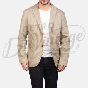 Blazer de Algodón Beige Premium para Hombre, Corte Entallado, Ligero, Informal, Deportivo, Profesional, Transpirable, Chaqueta de Verano - Product Image 6