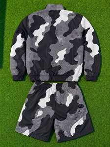 Conjunto Deportivo de Camuflaje Unisex, Sudadera con Capucha de Manga Larga y Pantalones Cortos con Cordón, Transpirable y Ligero, Ropa Deportiva Urbana para Primavera - Product Image 3