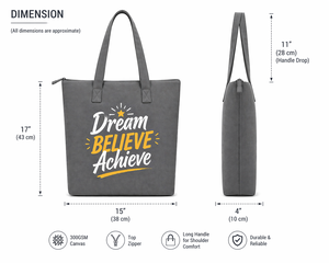 AMANI 300GSM Grey <b>Canvas</b> <b>Tote</b> Bag Large Capacity Eco Friendly Reusable Shopping Bag Custom Logo Zipper Heavy Duty Wholesale - Product Image 5