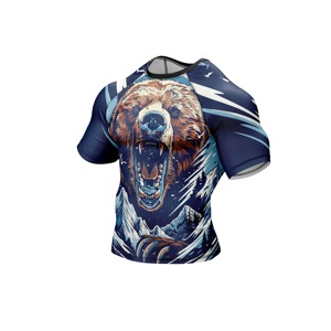 Mountain Print Rash Guard Short Sleeve <b>Men</b> Quick Dry Spandex Polyester <b>Compression</b> <b>Shirt</b> Adult Sport Top OEM Rash Guard - Product Image 3