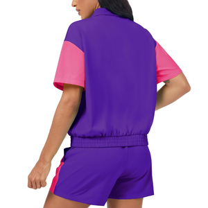 Lightweight Women Windbreaker Shorts Set With Zipper Closure Jacket <b>Ladies</b> Short Sleeve Windbreaker Shorts Set <b>For</b> Summer Wear - Product Image 2