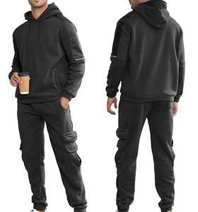 Ensemble de survêtement vintage décontracté à capuche pour homme, tenue chaude deux pièces pour l'automne, mode par temps froid, gym, 100 % polyester, vêtements de loisirs - Product Image 2