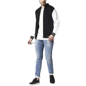Chaqueta universitaria para hombre en blanco y negro con cierre de cremallera, cuello alto, estilo casual, material de poliéster y algodón. - Product Image 4