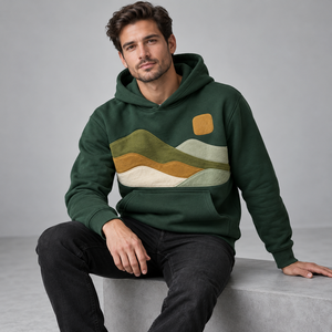 Sweat à capuche utilitaire bleu marine avec doubles poches à rabat sur la poitrine, coudières renforcées, fermeture à boutons-pression – Fabricant de streetwear - Product Image 2