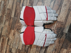 Ice Hockey Gloves Breathable White Red Full Finger <b>Hook</b> and Loop Closure Unisex Polyester Sports Protection - Product Image 1