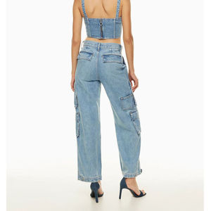 Jeans cargo streetwear pour femmes, 8 poches, style pantalon en denim, coupe ample, tendance, pantalon baggy respirant - Product Image 5