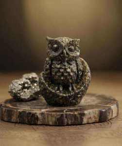handmade shimmering fool gold crescent night owl energy generator pyramid metallic prosperity crystal for abundance mindset - Product Image 1