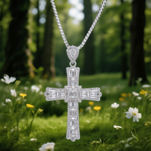 Colgante de Cruz de Oro Sólido de 14K con Cadena de Caja, Chapado en Oro de 14K, con Diamantes Cultivados en Laboratorio Certificados por IGI, Collar Cristiano Hip Hop para Hombre - Product Image 4