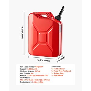 Contenitore per Carburante in Metallo da 5,3 Galloni con Maniglia Comoda, Tappo Erogatore con Flusso Massimo di 6 L/min, Antigoccia, per Uso Industriale - Product Image 4