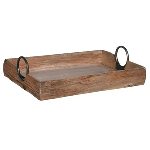 Plateau de service rectangulaire extra large en bois rustique avec poignée en métal, plateau de service alimentaire en bois véritable indien, dernières nouveautés, plateaux décoratifs - Product Image 1