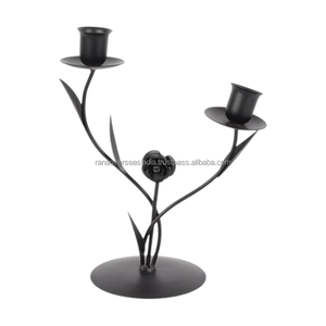 Rustic <b>Black</b> Double <b>Candlestick</b> Holder Ornate Floral Metal Candle Stand for Home Decor Wedding Table Party Events Centerpiece - Product Image 2