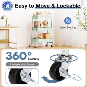 Carrello Portaoggetti a 3 Ripiani con Ruote Bloccabili, Scaffale Mobile in Metallo per Organizzazione in Soggiorno e Bagno - Product Image 3