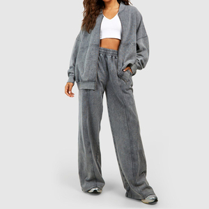 Custom Women's Winter Solid Streetwear Breathable Canvas Hooded Cargo Tracksuit <b>Set</b> High Neck Crop Top <b>Joggers</b> 2 Piece <b>Matching</b> - Product Image 5