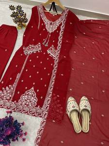 Conjunto de Salwar Kameez de Diseño con Bordado de Lentejuelas, Tela Georgette Fox Pesada, Top Reversible para Fiesta, Pantalón Plazzo Dupatta, Algodón Casual - Product Image 3