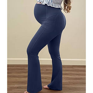 Women's Summer Maternity <b>Flared</b> High Waist Seamless Knitted Breathable Quick Dry Pink Sports Gym Fitness Yoga <b>Leggings</b> Pants - Product Image 6