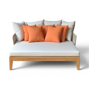 Modern Outdoor Solid Teak Wood Daybed Lounge Sofa <b>Thick</b> Cushion <b>Rope</b> Armrest-Durable Eco-Friendly Hotel Villa Patio Furniture - Product Image 2