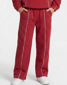 Custom Contrastline Cherry Red <b>Oversized</b> Kids Boys Tracksuit Set Cotton Fleece Hoodie & Wide Leg <b>Sweatpants</b> OEM Manufacturer - Product Image 5