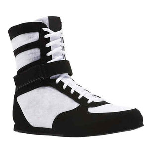 Chaussures de boxe en cuir véritable de couleur unie, de qualité supérieure, pour l'entraînement, le fitness et la lutte, avec option OEM. - Product Image 1