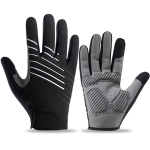 Gants de cyclisme à doigts entiers en nylon, antidérapants, à rayures, pour usage extérieur, unisexe, fermeture auto-agrippante - Product Image 2