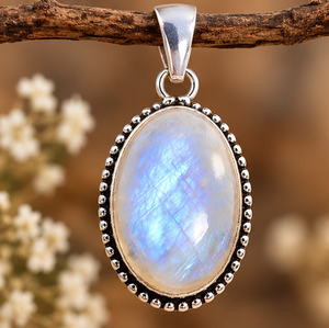 Pendentif en Pierre de Lune Arc-en-ciel Bleue Flash de Forme Ovale avec Monture en Argent Poli pour la Mode et les Bijoux de Boutique - Product Image 5