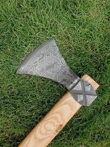 Custom Handmade Viking Mammen <b>Axe</b> Etched Carbon Steel Blade Ash Wood <b>Handle</b>, Camping <b>Axe</b> Bushcraft <b>Axe</b> - Product Image 6