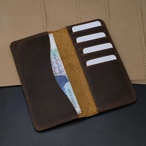 Dark Brown Leather <b>Wallet</b> <b>Men</b> Long Cash Compartment Card Slots Minimalist Practical Cowhide Folder Classic <b>Slim</b> Plain Structure - Product Image 2