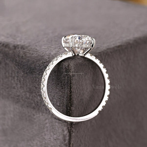Anillo de compromiso de diamante cultivado en laboratorio de corte ovalado, juego de pavé de oro blanco de 10 quilates, propuesta de boda, anillo de promesa de Halo oculto para mujer - Product Image 6