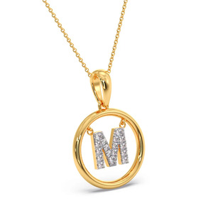 Collier pendentif en or avec lettre initiale M suspendue dans un cercle serti de diamants - Product Image 3