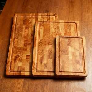 Tabla de cortar de madera de veta final redonda, tipo bloque de carnicero, con ranura para jugos, resistente, de 1.5 cm de grosor, ecológica, para cocina - Product Image 1