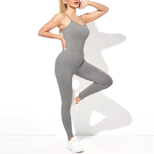 จั๊มสูทผู้หญิงสีเทา ผลิตในปากีสถาน ขายส่ง บอดี้สูทสีเทาทันสมัย สายเดี่ยว ไร้แขน ทรงเข้ารูป ดีไซน์สปอร์ตสวยหรู - Product Image 3