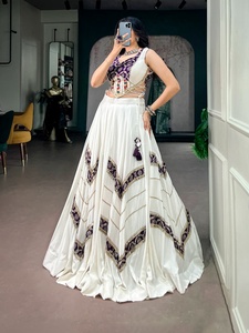 Traditional Designer Navratri Special Wrinkle Free Floor-Length Wedding/Party Rayon Heavy Mirror Work Blouse Chinon Satin Gota - Product Image 3