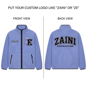Men Fleece <b>Jacket</b> 300 GSM Polar Fleece Stand Collar Full Zip Custom Embroidered Applique Logo Soft Warm Casual Outerwear - Product Image 1