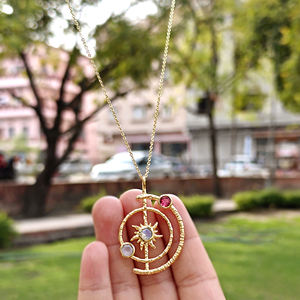 สร้อยคอจี้รูประบบสุริยะประดับพลอยหลากชนิดทรงกลมเคลือบทอง 18k สำหรับผู้หญิง สวมใส่ได้ทุกวัน แฟชั่นทันสมัย - Product Image 2