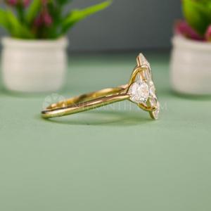 New Design Marquise & Pear Cut <b>Fine</b> Diamond Jewelry Lab Created Diamond <b>Ring</b> in Yellow Gold for Women's from India Supplier - Product Image 3