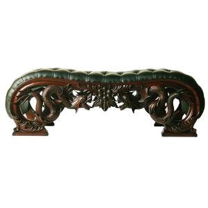 Banco de cuero tallado antiguo Banco de extremo de cuero genuino Mano Dormitorio Sala de estar Hotel Apartamento Muebles de madera para el hogar - Product Image 1