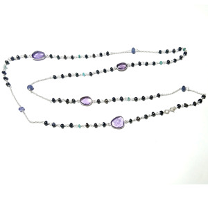 Collier en argent sterling 925 fait main avec améthyste naturelle, perle noire et kyanite, long, multi-pierres, idéal pour les fêtes et comme cadeau - Product Image 6