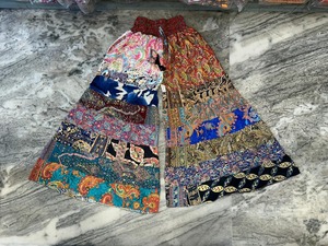 New Silk Patch Work Women Wide Leg Trouser, Indian Patch Work <b>Pattern</b> Free Size Pant - Product Image 2