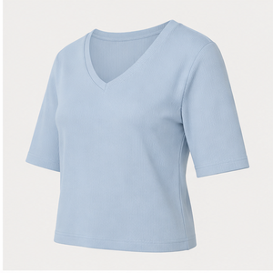 เสื้อยืดผู้หญิงสีฟ้าอ่อน คอวี แขนยาวถึงข้อศอก ทรงครอป รุ่น WTS-0115 - Product Image 3