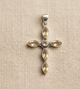 Colgante de Cruz de Plata de Ley 925 con Citrino, Chapado en Oro Rosa y Oro Amarillo, Joyería Artesanal con Gema Marquise para Unisex - Product Image 1