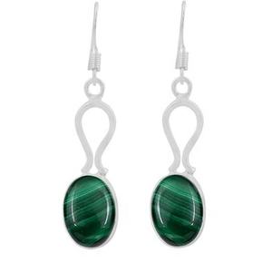 Boucles d'oreilles en pierres précieuses malachite 925 boucles d'oreilles en argent sterling massif de forme ovale pour femmes et filles boucles d'oreilles pendantes bijoux en argent - Product Image 1