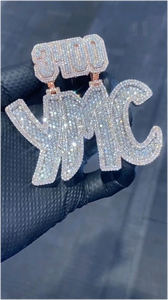 เครื่องประดับฮิปฮอปมอยส์ซาไนต์ เงินแท้ 925 จี้สองชั้นประดับเพชรแบบ Iced Out จี้ตัวอักษรสั่งทำ ชุบโรเดียม - Product Image 6