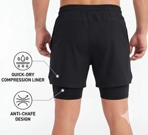 กางเกงขาสั้นผู้ชายพร้อมซับในแบบ 2in1, เอวปรับได้, กระเป๋าคู่, แถบสะท้อนแสง, ผ้าแห้งเร็วสำหรับผู้ชาย - Product Image 4