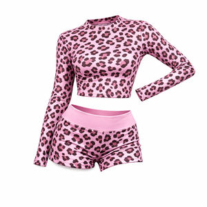 Nouvel ensemble 2 pièces extensible imprimé léopard printemps-été pour femme : haut court à manches longues et short moulant sexy assorti - Product Image 2