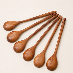 Lot de 4 spatules en bois à long manche, écologiques, personnalisables, de haute qualité, style moderne, ustensiles de cuisine pour soupes, vente en gros - Product Image 3