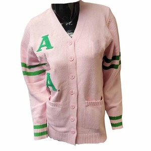 Alpha |   Kapa |   Cardigan universitaire Alpha AKA Sorority - Rose, pour femme, boutonné, en tricot, style lettres, veste décontractée et tendance, longue - Product Image 1