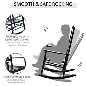 Fauteuil à bascule d'extérieur en bois à dossier haut avec accoudoirs, noir, pour jardin, patio, balcon, véranda ou appartement/terrain, pliable - Product Image 5