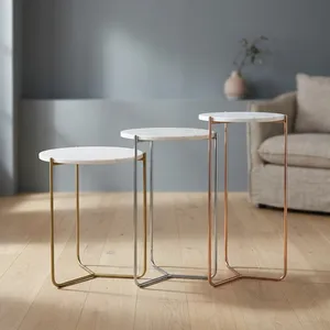 Modern Marble Top <b>Nesting</b> Coffee <b>Tables</b> With Metal Frame For Living Room Furniture - Product Image 1