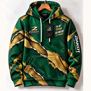 Sudadera con Capucha Deportiva al por Mayor Ziakot Industry, Personalizada, con Diseño de Patrón 3D en Verde Kelly y Dorado, Estilo Papel Rasgado - Product Image 1